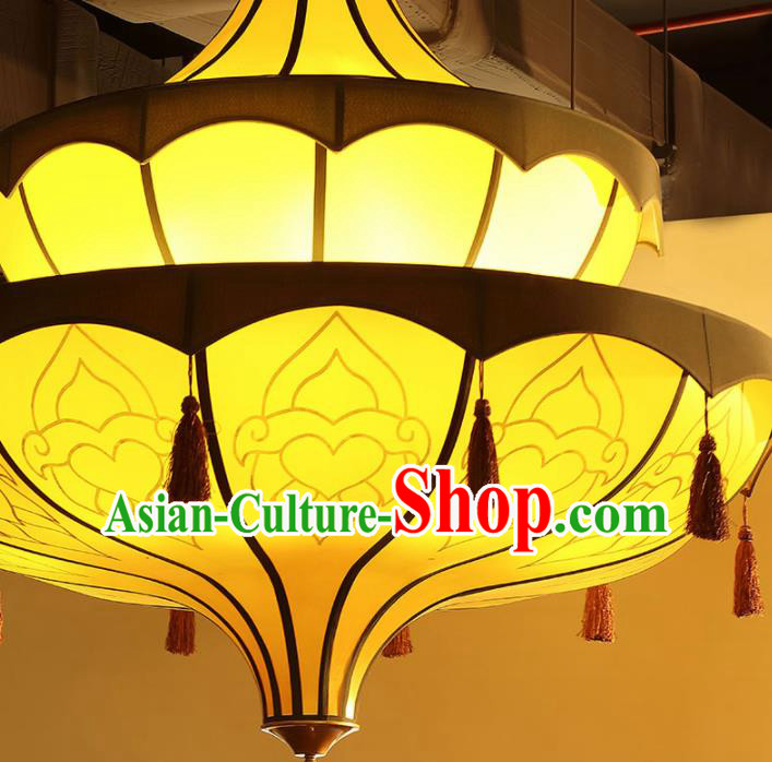 Asian Traditional Yellow Cloth Ceiling Lantern Thailand Handmade Lanterns Hanging Lamps