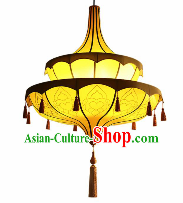 Asian Traditional Yellow Cloth Ceiling Lantern Thailand Handmade Lanterns Hanging Lamps