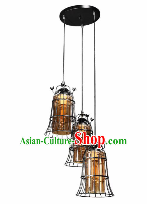 Asian Traditional Hanging Lantern Thailand Handmade Iron Lanterns Three Pieces Lamps