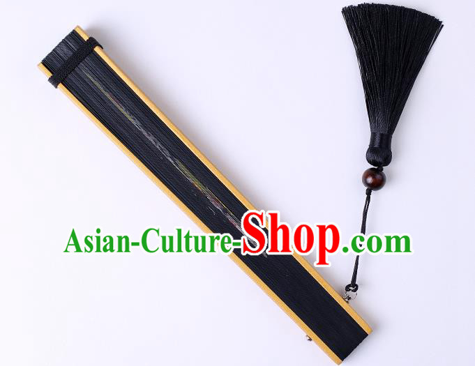 Traditional Chinese Printing Facial Makeup Black Folding Fan China Bamboo Fan Oriental Fan