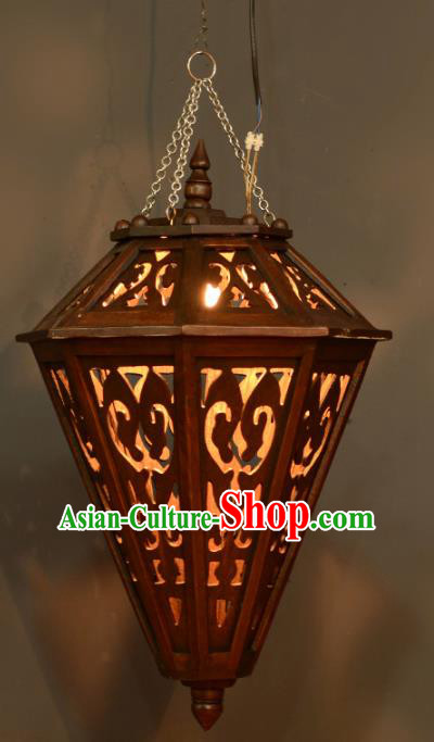Asian Traditional Carving Wood Ceiling Lantern Thailand Handmade Lanterns Hanging Lamps