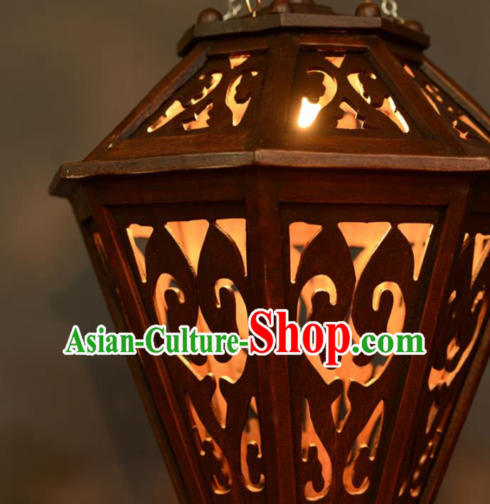 Asian Traditional Carving Wood Ceiling Lantern Thailand Handmade Lanterns Hanging Lamps