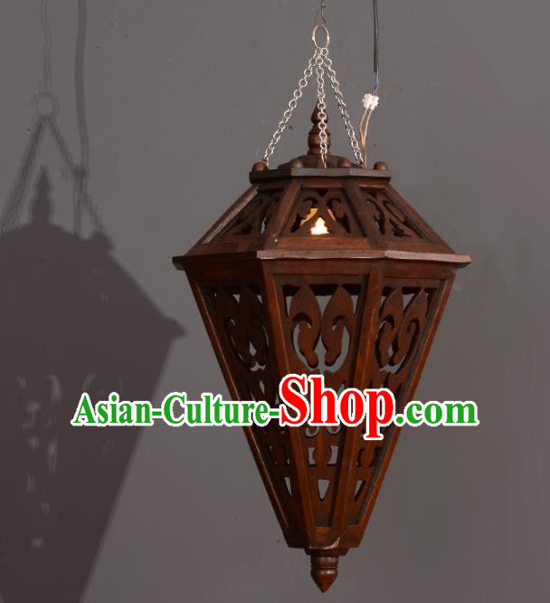 Asian Traditional Carving Wood Ceiling Lantern Thailand Handmade Lanterns Hanging Lamps