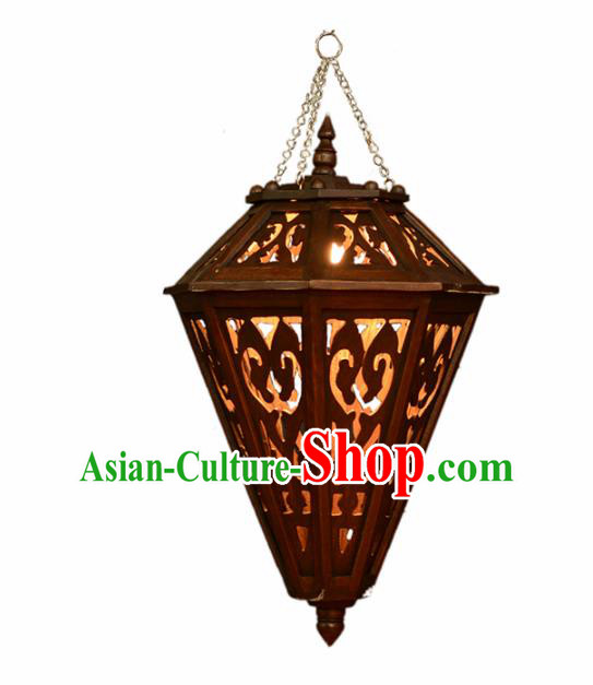 Asian Traditional Carving Wood Ceiling Lantern Thailand Handmade Lanterns Hanging Lamps