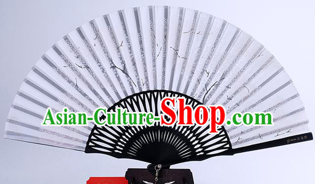 Traditional Chinese Handmade Printing White Silk Folding Fan China Bamboo Fan Oriental Fan