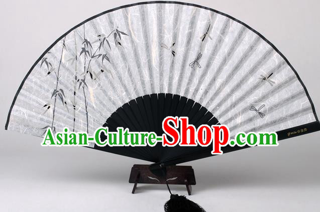 Traditional Chinese Handmade Printing Bamboo Dragonfly White Silk Folding Fan China Accordion Fan Oriental Fan