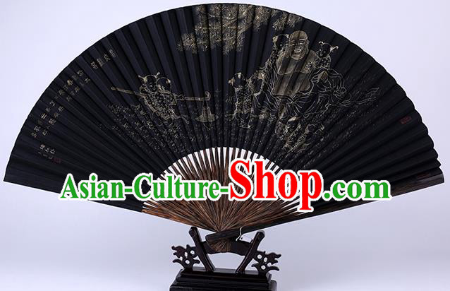 Traditional Chinese Handmade Printing Black Paper Folding Fan China Bamboo Accordion Fan Oriental Fan