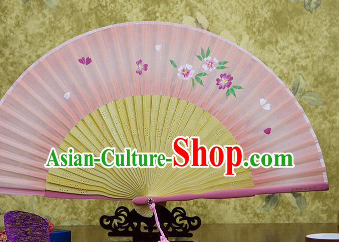 Traditional Chinese Printing Sakura Pink Silk Fan China Bamboo Accordion Folding Fan Oriental Fan