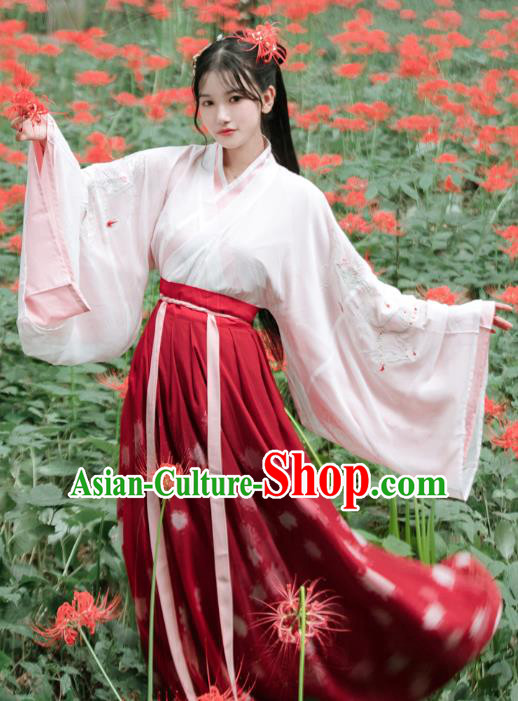 Traditional Chinese Jin Dynasty Royal Princess Red Dress Ancient Patrician Lady Historical Costumes for Women
