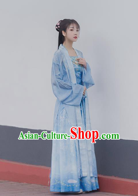 Traditional Chinese Ancient Maidservants Blue Hanfu Dress Song Dynasty Civilian Lady Historical Costumes for Women