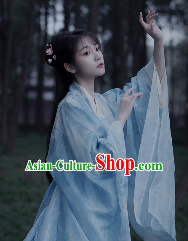 Traditional Chinese Ancient Court Princess Blue Hanfu Dress Song Dynasty Patrician Lady Historical Costumes for Women