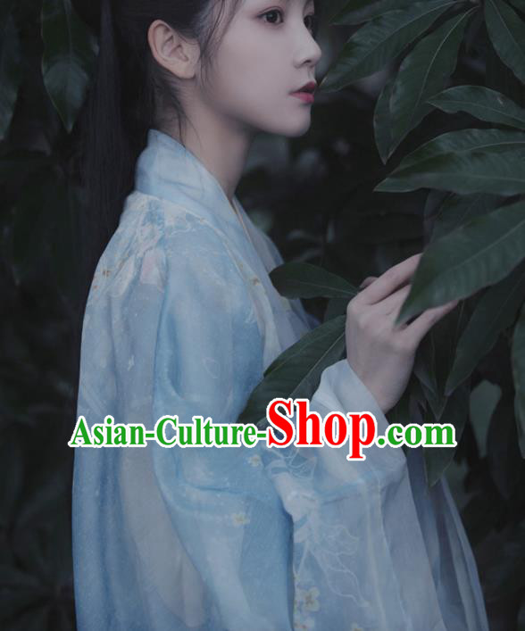 Traditional Chinese Ancient Court Princess Blue Hanfu Dress Song Dynasty Patrician Lady Historical Costumes for Women