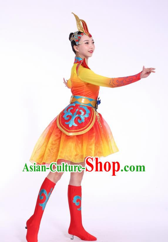 Chinese Traditional Drum Dance Dress China Folk Dance Stage Performance Costume for Women