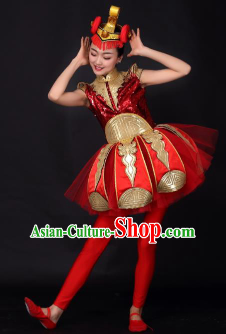 Red folk dance cosplay stage performance Dance clothes Costume
