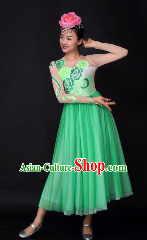 Professional Modern Dance Chorus Green Dress Opening Dance Stage Performance Costume for Women