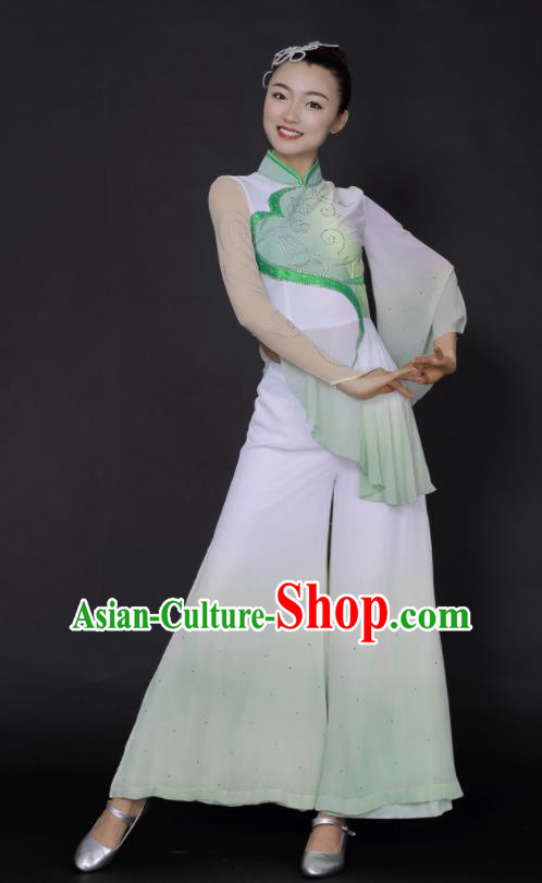Chinese Traditional Fan Dance Yangko Green Outfits Folk Dance Stage Performance Costume for Women