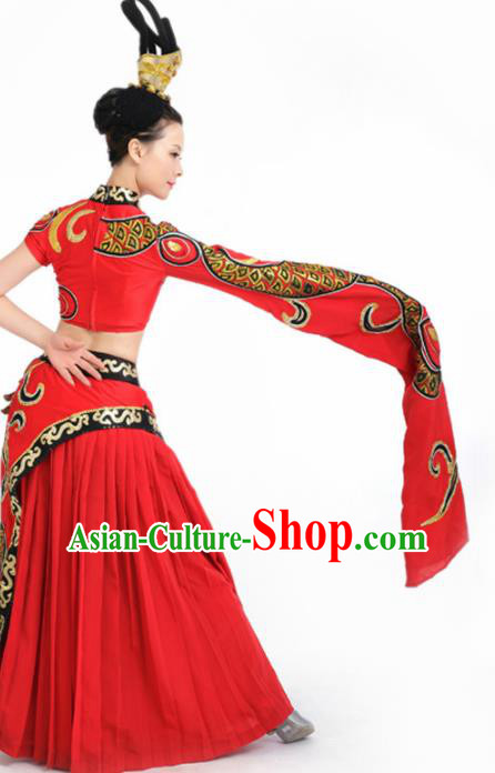 Chinese Fan Dance Umbrella Dance Red Dress Traditional Classical Dance Stage Performance Costume for Women