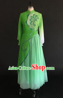 Chinese Traditional Classical Dance Green Veil Dress Umbrella Dance Stage Performance Costume for Women