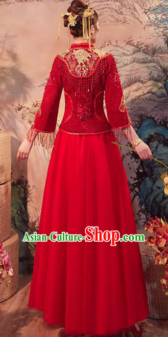 Chinese Traditional Wedding Dress Ancient Bride Embroidered Peacock Xiuhe Suits Costume for Women