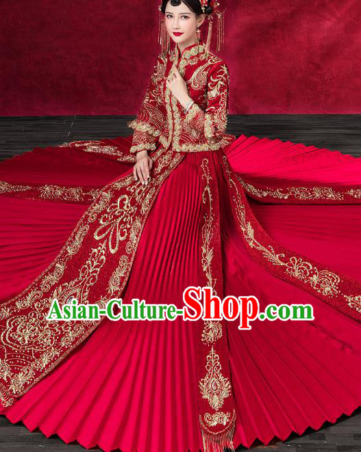 Chinese Traditional Embroidered Red Xiuhe Suits Wedding Dress Ancient Bride Costume for Women