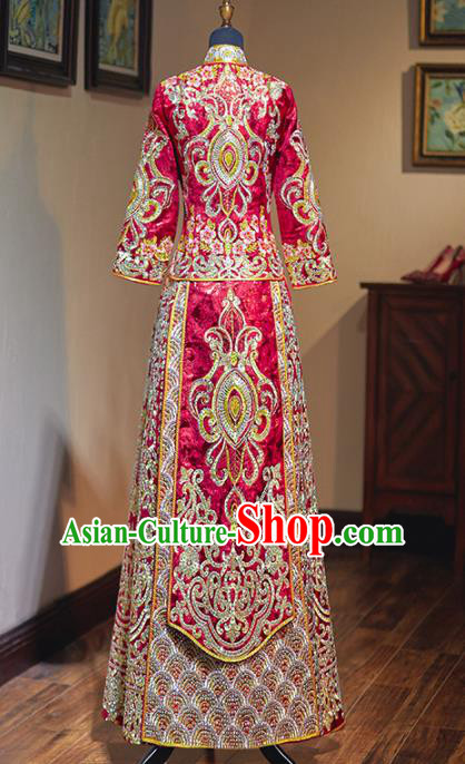 Chinese Traditional Embroidered Xiuhe Suits Wedding Dress Ancient Bride Costume for Women