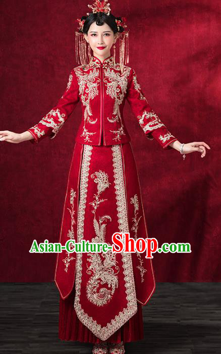 Chinese Traditional Embroidered Phoenix Xiuhe Suits Wedding Dress Ancient Bride Costume for Women