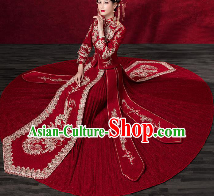Chinese Traditional Embroidered Phoenix Xiuhe Suits Wedding Dress Ancient Bride Costume for Women