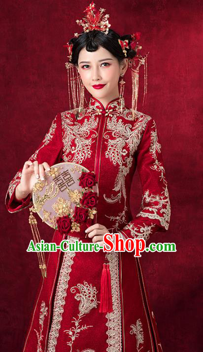 Chinese Traditional Embroidered Phoenix Xiuhe Suits Wedding Dress Ancient Bride Costume for Women