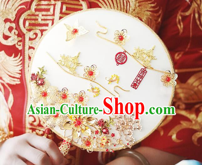 Chinese Traditional Hanfu White Palace Fans Classical Wedding Round Fan for Women