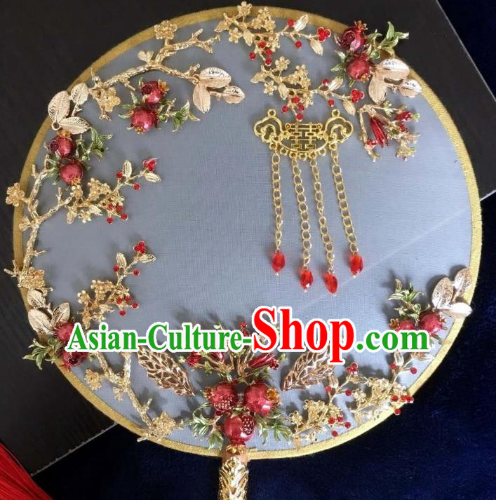 Chinese Traditional Hanfu Palace Fans Classical Wedding Pomegranate Round Fan for Women