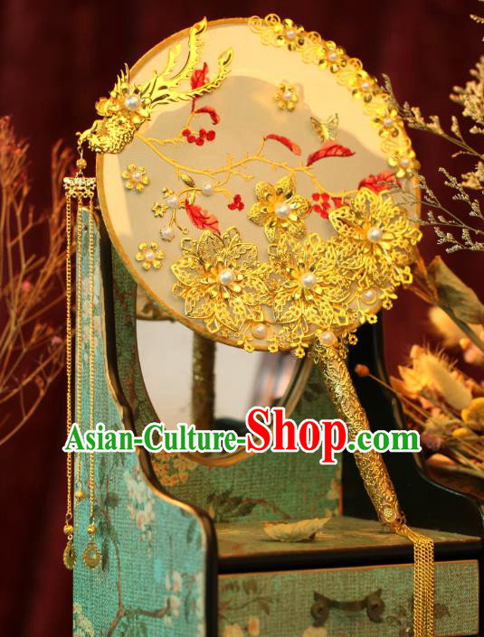 Chinese Traditional Handmade Hanfu Palace Fans Classical Wedding Silk Round Fan for Women
