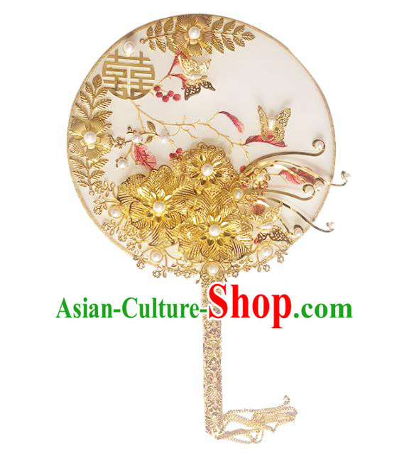 Chinese Traditional Handmade Palace Fans Classical Hanfu Wedding Silk Round Fan for Women
