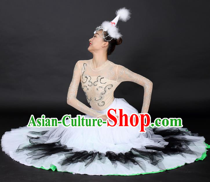 Chinese Mongolian Dance White Dress Traditional Mongol Nationality Stage Performance Costume for Women