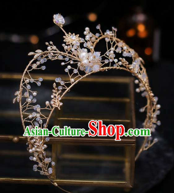 Top Grade Bride Crystal Beads Royal Crown Wedding Hair Accessories for Women