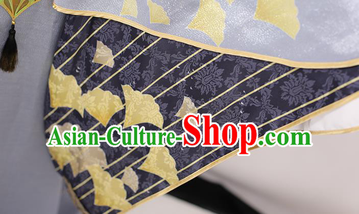 Traditional Chinese Cosplay Royal Prince Grey Costume Ancient Swordsman Hanfu Clothing for Men