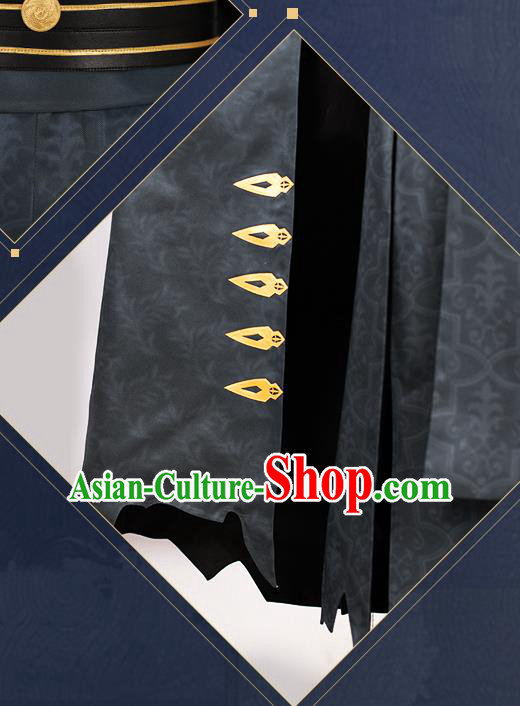 Traditional Chinese Cosplay Young Knight Black Costume Ancient Swordsman Hanfu Clothing for Men