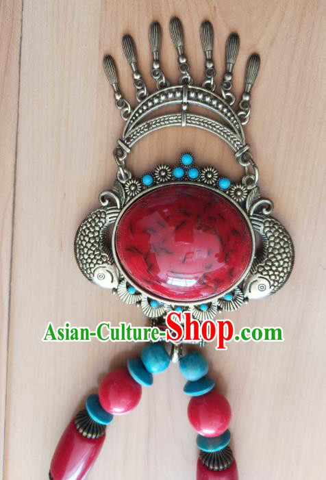 Handmade Chinese Zang Nationality Necklace Traditional Tibetan Ethnic Jewelry Accessories for Women