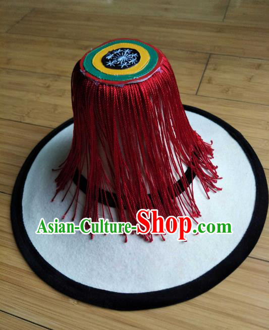 Handmade Chinese Zang Nationality Red Tassel Hat Traditional Tibetan Ethnic Woolen Hat for Women for Men