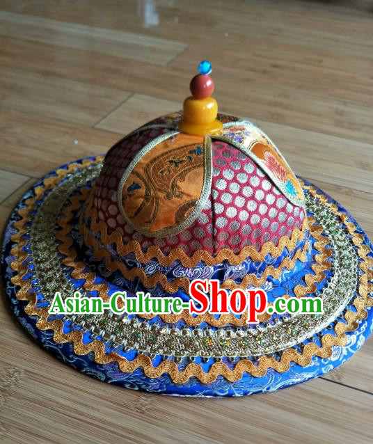 Handmade Chinese Zang Nationality Folk Dance Hat Traditional Tibetan Ethnic Hat for Men