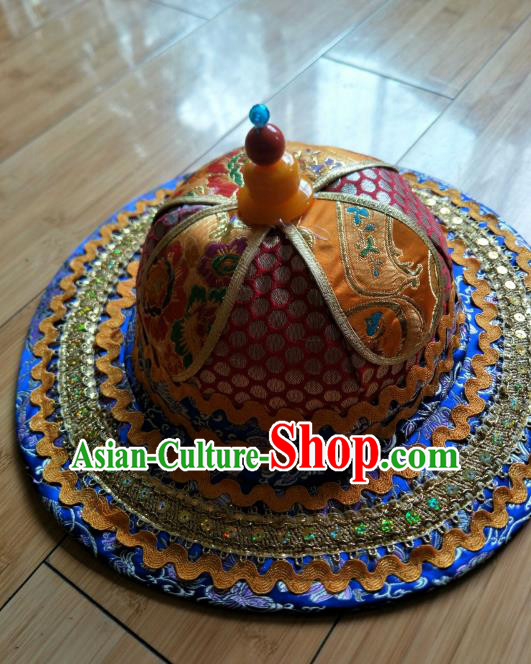 Handmade Chinese Zang Nationality Folk Dance Hat Traditional Tibetan Ethnic Hat for Men