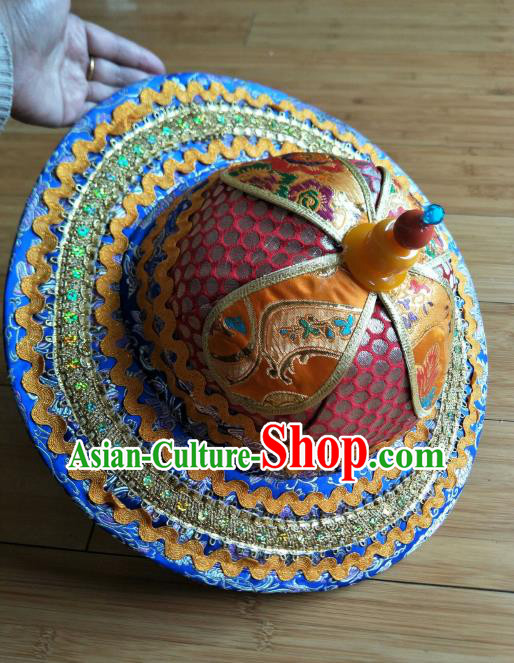 Handmade Chinese Zang Nationality Folk Dance Hat Traditional Tibetan Ethnic Hat for Men
