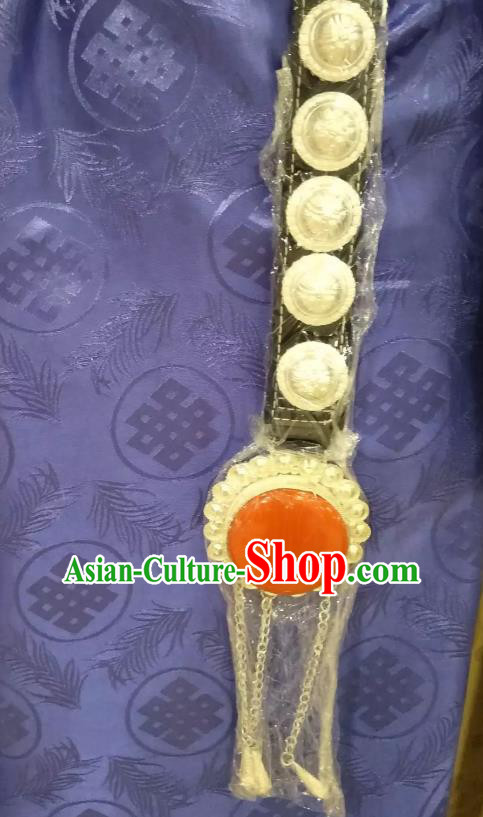 Chinese Zang Nationality Golden Belts Pendant Handmade Traditional Tibetan Ethnic Waistband Accessories for Women