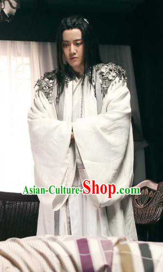 Historical Drama WuXin The Monster Killer Chinese Ancient Taoist Bai Liuli Costume and Headpiece for Men