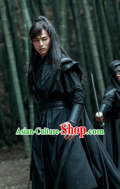 Chinese Ancient Swordsman Su Fu Black Clothing Historical Drama Miss Truth Tang Dynasty Costume and Headpiece for Men