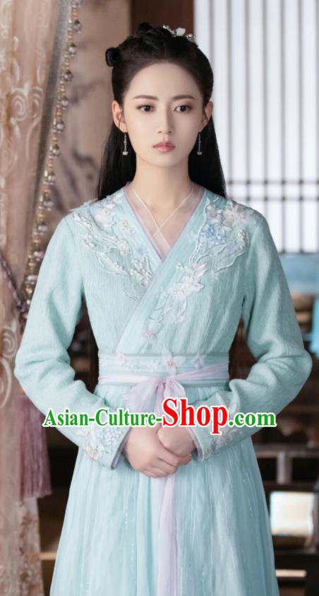 Chinese Ancient Infanta Feng Wanmian Blue Hanfu Dress Drama The Love Lasts Two Minds Costume and Headpiece for Women