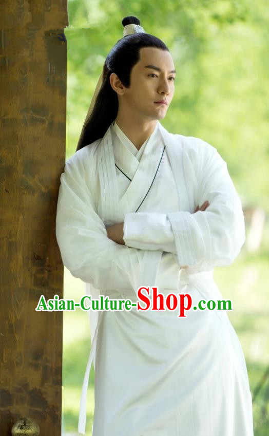 Chinese Ancient Swordsman Feng Ruge White Clothing Historical Drama Colourful Bone Costume for Men