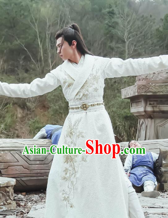 Chinese Ancient Swordsman Yu Yingqi White Clothing Historical Drama The Legend of Zu Costume for Men