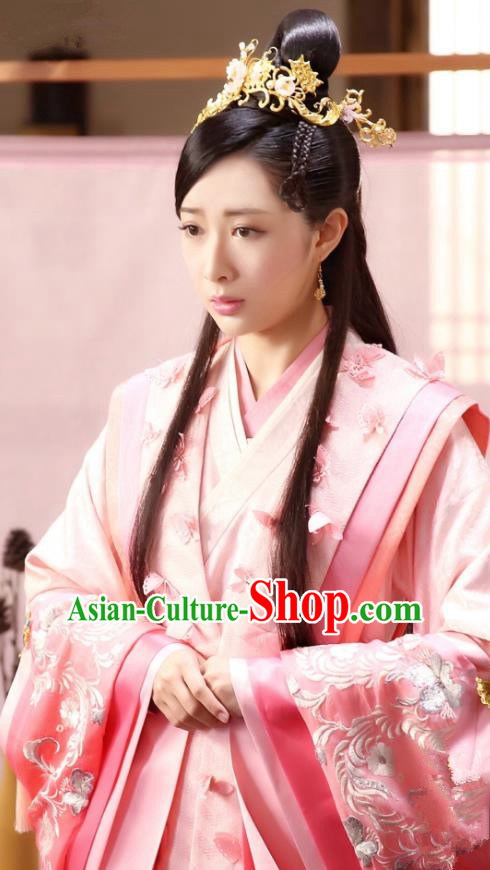 Chinese Historical Drama The Eternal Love Ancient Princess Consort Qu Pan Er Costume and Headpiece for Women