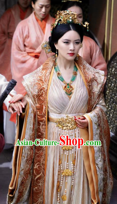 Chinese Ancient Queen Mother Fu Yuan Historical Drama Princess Silver Costume and Headpiece for Women