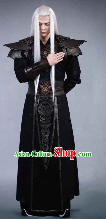 Swords of Legends Chinese Ancient Flamen Tong Black Clothing Historical Drama Costume and Headwear for Men